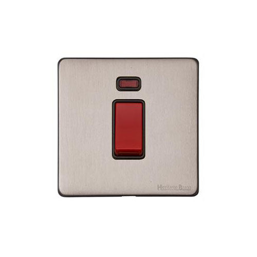 Vintage Range Aged Pewter Switches & Sockets, XAP - 45A DP Cooker Switch with Neon (single plate) by Heritage Brass By M-Marcus