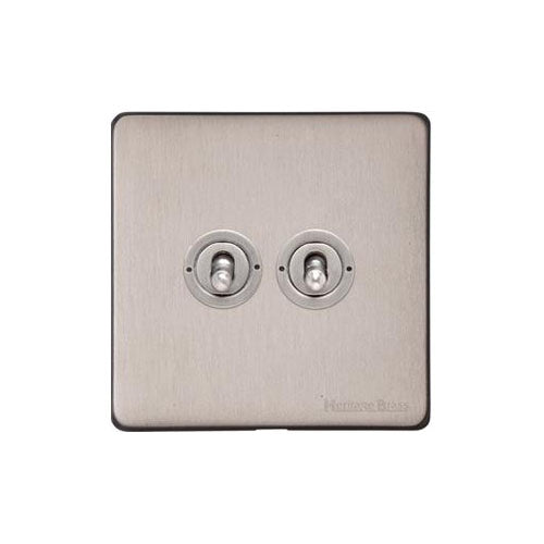Vintage Range Aged Pewter Switches & Sockets, XAP - 2 Gang Toggle Switch by Heritage Brass By M-Marcus