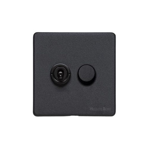 Vintage Range Matt Black Switches & Sockets, XBK - 2G Mixed Toggle Dimmer Switch 1xToggle 1xTED by Heritage Brass By M-Marcus