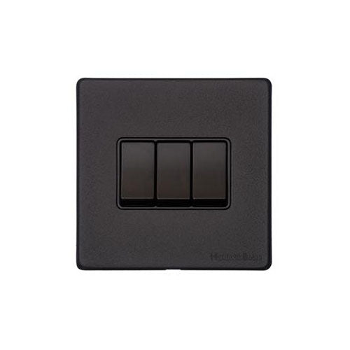 Vintage Range Matt Black Switches & Sockets, XBK - 3 Gang Rocker Switch by Heritage Brass By M-Marcus
