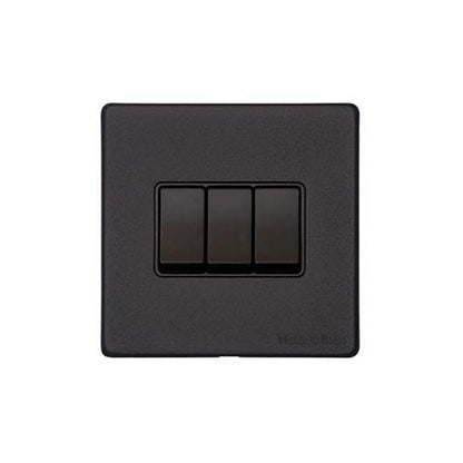 Vintage Range Matt Black Switches & Sockets, XBK - 3 Gang Rocker Switch by Heritage Brass By M-Marcus