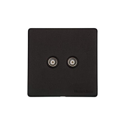 Vintage Range Matt Black Switches & Sockets, XBK - 2 Gang TV Coaxial Socket by Heritage Brass By M-Marcus