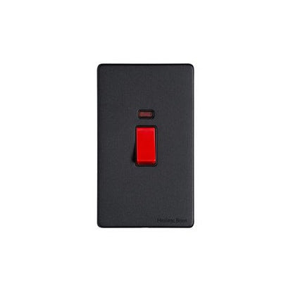 Vintage Range Matt Black Switches & Sockets, XBK - 45A DP Cooker Switch with Neon (tall plate) by Heritage Brass By M-Marcus