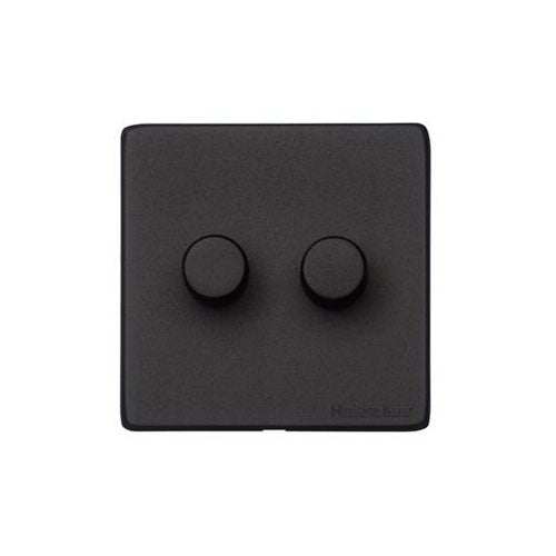 Vintage Range Matt Black Switches & Sockets, XBK - 2 Gang Dimmer 250 watts (Compatible with halogen/ incandescent bulbs) by Heritage Brass By M-Marcus