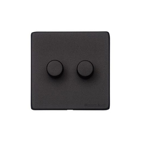 Vintage Range Matt Black Switches & Sockets, XBK - 2 Gang TED Dimmer (Compatible with LED Lamps) by Heritage Brass By M-Marcus