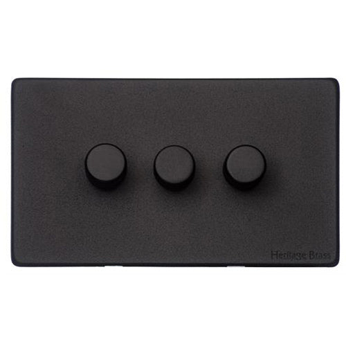 Vintage Range Matt Black Switches & Sockets, XBK - 3 Gang Dimmer 250 watts (Compatible with halogen/ incandescent bulbs) by Heritage Brass By M-Marcus