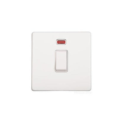Vintage Range Gloss White Switches & Sockets, XGL - 20A Double Pole Switch with Neon by Heritage Brass By M-Marcus
