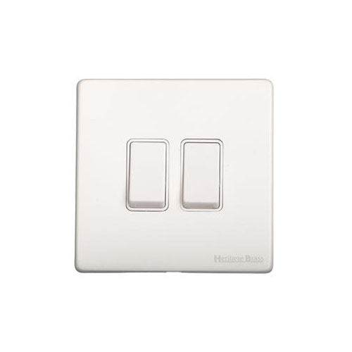 Vintage Range Gloss White Switches & Sockets, XGL - 2 Gang Rocker Switch by Heritage Brass By M-Marcus