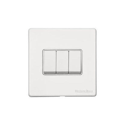 Vintage Range Gloss White Switches & Sockets, XGL - 3 Gang Rocker Switch by Heritage Brass By M-Marcus