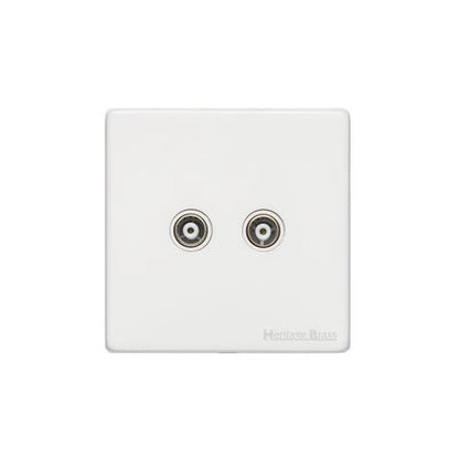 Vintage Range Gloss White Switches & Sockets, XGL - 2 Gang TV Coaxial Socket by Heritage Brass By M-Marcus