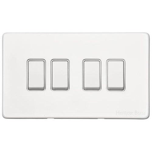 Vintage Range Gloss White Switches & Sockets, XGL - 4 Gang Rocker Switch by Heritage Brass By M-Marcus