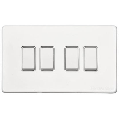 Vintage Range Gloss White Switches & Sockets, XGL - 4 Gang Rocker Switch by Heritage Brass By M-Marcus