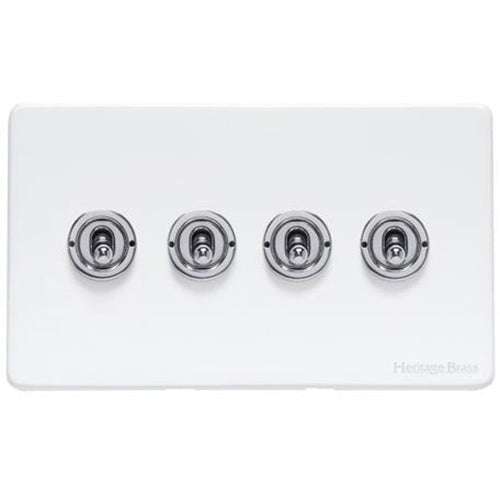 Vintage Range Gloss White Switches & Sockets, XGL - 4 Gang Toggle Switch by Heritage Brass By M-Marcus