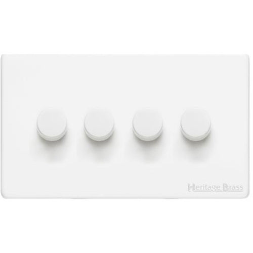 Vintage Range Gloss White Switches & Sockets, XGL - 4 Gang Dimmer 250 watts (Compatible with halogen/ incandescent bulbs) by Heritage Brass By M-Marcus