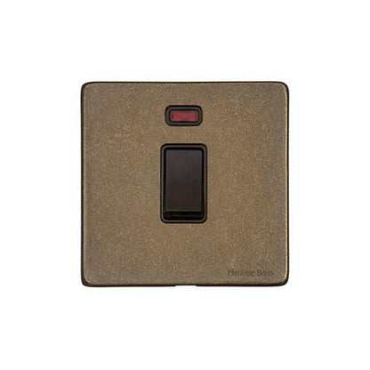 Vintage Range Rustic Brass Switches & Sockets, XRB - 20A Double Pole Switch with Neon by Heritage Brass By M-Marcus