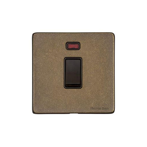 Vintage Range Rustic Brass Switches & Sockets, XRB - 20A Double Pole Switch with Neon by Heritage Brass By M-Marcus