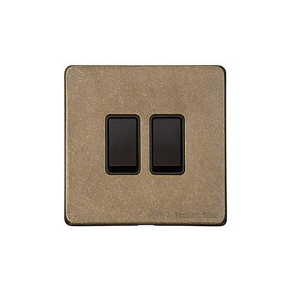 Vintage Range Rustic Brass Switches & Sockets, XRB - 2 Gang Rocker Switch by Heritage Brass By M-Marcus