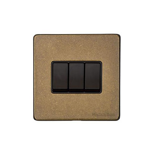Vintage Range Rustic Brass Switches & Sockets, XRB - 3 Gang Rocker Switch by Heritage Brass By M-Marcus