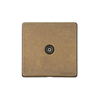 Vintage Range Rustic Brass Switches & Sockets, XRB - 1 Gang Non-Isolated TV Coaxial Socket by Heritage Brass By M-Marcus
