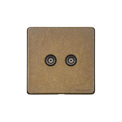 Vintage Range Rustic Brass Switches & Sockets, XRB - 2 Gang TV Coaxial Socket by Heritage Brass By M-Marcus