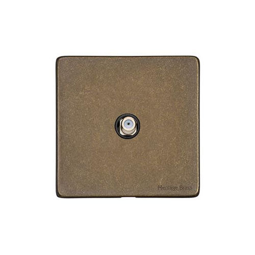 Vintage Range Rustic Brass Switches & Sockets, XRB - 1 Gang Satellite Socket by Heritage Brass By M-Marcus