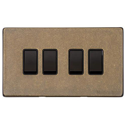 Vintage Range Rustic Brass Switches & Sockets, XRB - 4 Gang Rocker Switch by Heritage Brass By M-Marcus