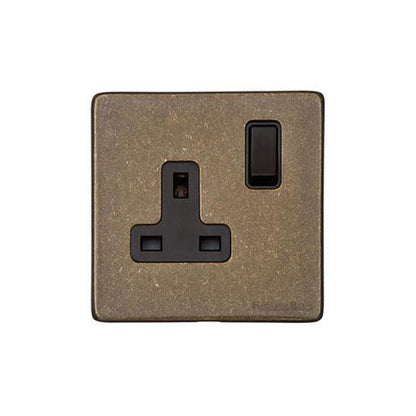 Vintage Range Rustic Brass Switches & Sockets, XRB - Single Socket (13 Amp) by Heritage Brass By M-Marcus