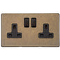 Vintage Range Rustic Brass Switches & Sockets, XRB - Double Socket (13 Amp) by Heritage Brass By M-Marcus
