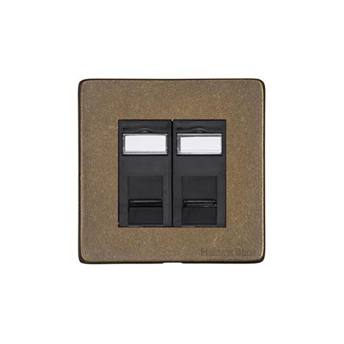 Vintage Range Rustic Brass Switches & Sockets, XRB - 2 Gang CAT6 by Heritage Brass By M-Marcus