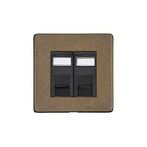 Vintage Range Rustic Brass Switches & Sockets, XRB - 2 Gang RJ45 by Heritage Brass By M-Marcus