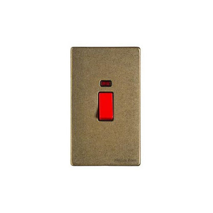Vintage Range Rustic Brass Switches & Sockets, XRB - 45A DP Cooker Switch with Neon (tall plate) by Heritage Brass By M-Marcus