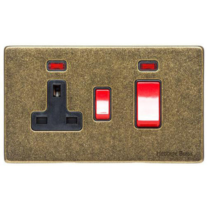 Vintage Range Rustic Brass Switches & Sockets, XRB - 45A Cooker Unit + 13A Socket by Heritage Brass By M-Marcus