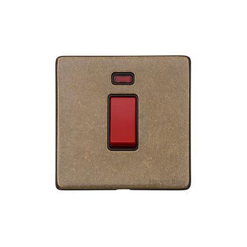 Vintage Range Rustic Brass Switches & Sockets, XRB - 45A DP Cooker Switch with Neon (single plate) by Heritage Brass By M-Marcus