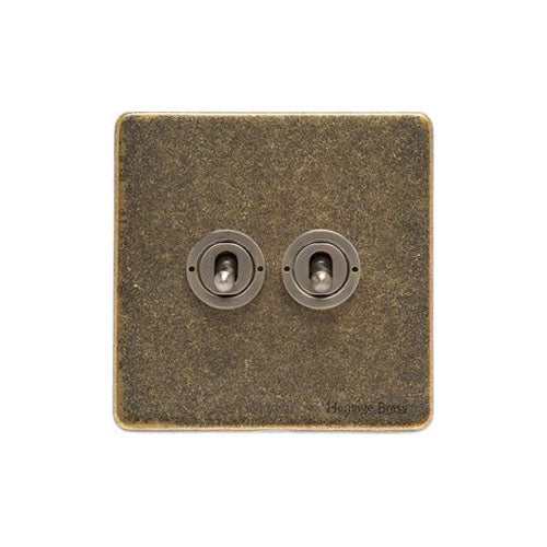 Vintage Range Rustic Brass Switches & Sockets, XRB - 2 Gang Toggle Switch by Heritage Brass By M-Marcus