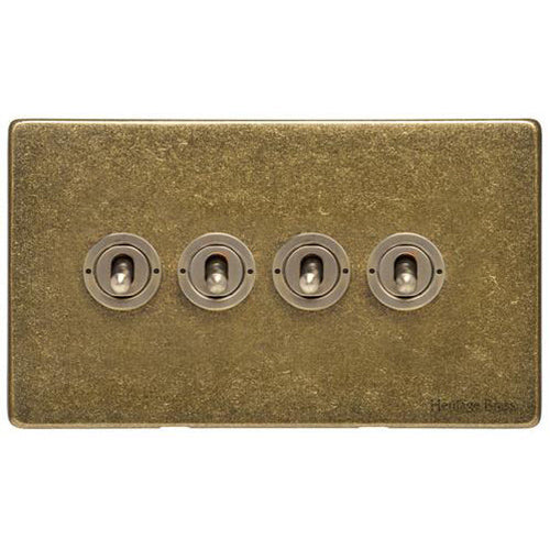Vintage Range Rustic Brass Switches & Sockets, XRB - 4 Gang Toggle Switch by Heritage Brass By M-Marcus