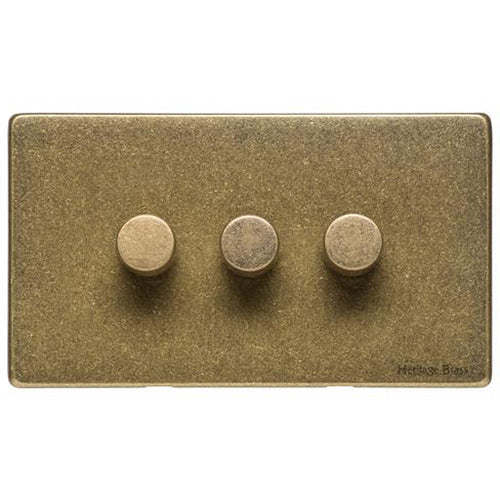 Vintage Range Rustic Brass Switches & Sockets, XRB - 3 Gang Dimmer 250 watts (Compatible with halogen/ incandescent bulbs) by Heritage Brass By M-Marcus
