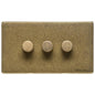 Vintage Range Rustic Brass Switches & Sockets, XRB - 3 Gang Dimmer 400 watts (Compatible with halogen/ incandescent bulbs) by Heritage Brass By M-Marcus