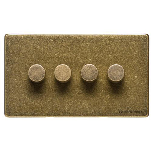 Vintage Range Rustic Brass Switches & Sockets, XRB - 4 Gang Dimmer 400 watts(Compatible with halogen/ incandescent bulbs) by Heritage Brass By M-Marcus