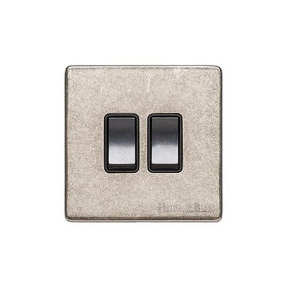 Vintage Range Rustic Nickel Switches & Sockets, XRN - 2 Gang Rocker Switch by Heritage Brass By M-Marcus