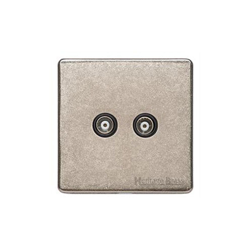 Vintage Range Rustic Nickel Switches & Sockets, XRN - 2 Gang TV Coaxial Socket by Heritage Brass By M-Marcus