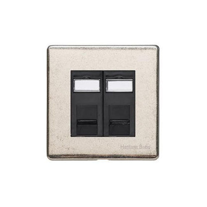 Vintage Range Rustic Nickel Switches & Sockets, XRN - 2 Gang CAT6 by Heritage Brass By M-Marcus