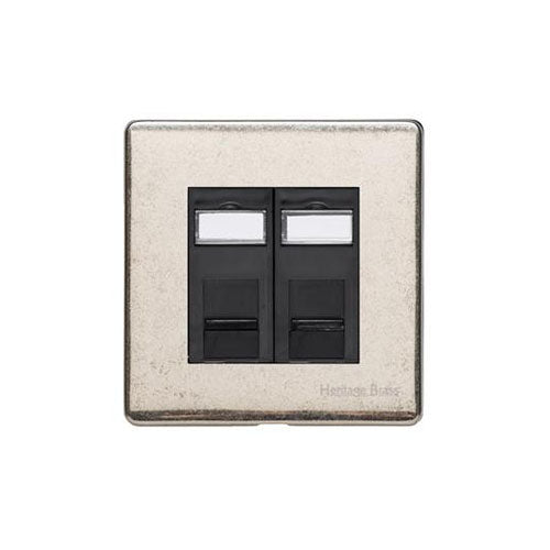 Vintage Range Rustic Nickel Switches & Sockets, XRN - 2 Gang CAT6 by Heritage Brass By M-Marcus