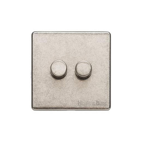 Vintage Range Rustic Nickel Switches & Sockets, XRN - 2 Gang Dimmer 250 watts (Compatible with halogen/ incandescent bulbs) by Heritage Brass By M-Marcus