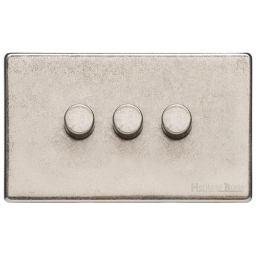 Vintage Range Rustic Nickel Switches & Sockets, XRN - 3G Multi Location Secondary Dimmer by Heritage Brass By M-Marcus