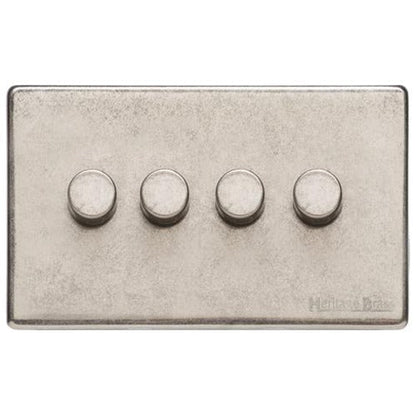 Vintage Range Rustic Nickel Switches & Sockets, XRN - 4 Gang TED Dimmer (Compatible with LED Lamps) by Heritage Brass By M-Marcus