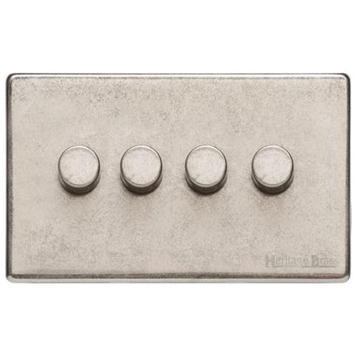 Vintage Range Rustic Nickel Switches & Sockets, XRN - 4 Gang TED Dimmer (Compatible with LED Lamps) by Heritage Brass By M-Marcus