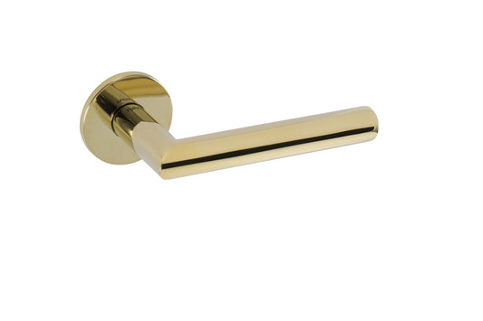Tupai Exclusivo 5S Line Covela Lever Door Handle on 5mm Slimline Round Rose - Raw Brass - Default