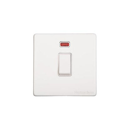 Vintage Range Matt White Switches & Sockets, XWH - 20A Double Pole Switch with Neon by Heritage Brass By M-Marcus