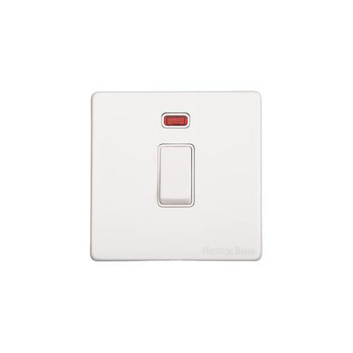 Vintage Range Matt White Switches & Sockets, XWH - 20A Double Pole Switch with Neon by Heritage Brass By M-Marcus