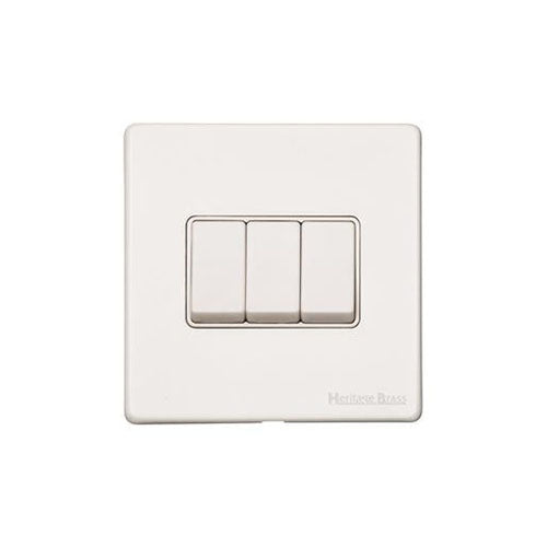 Vintage Range Matt White Switches & Sockets, XWH - 3 Gang Rocker Switch by Heritage Brass By M-Marcus